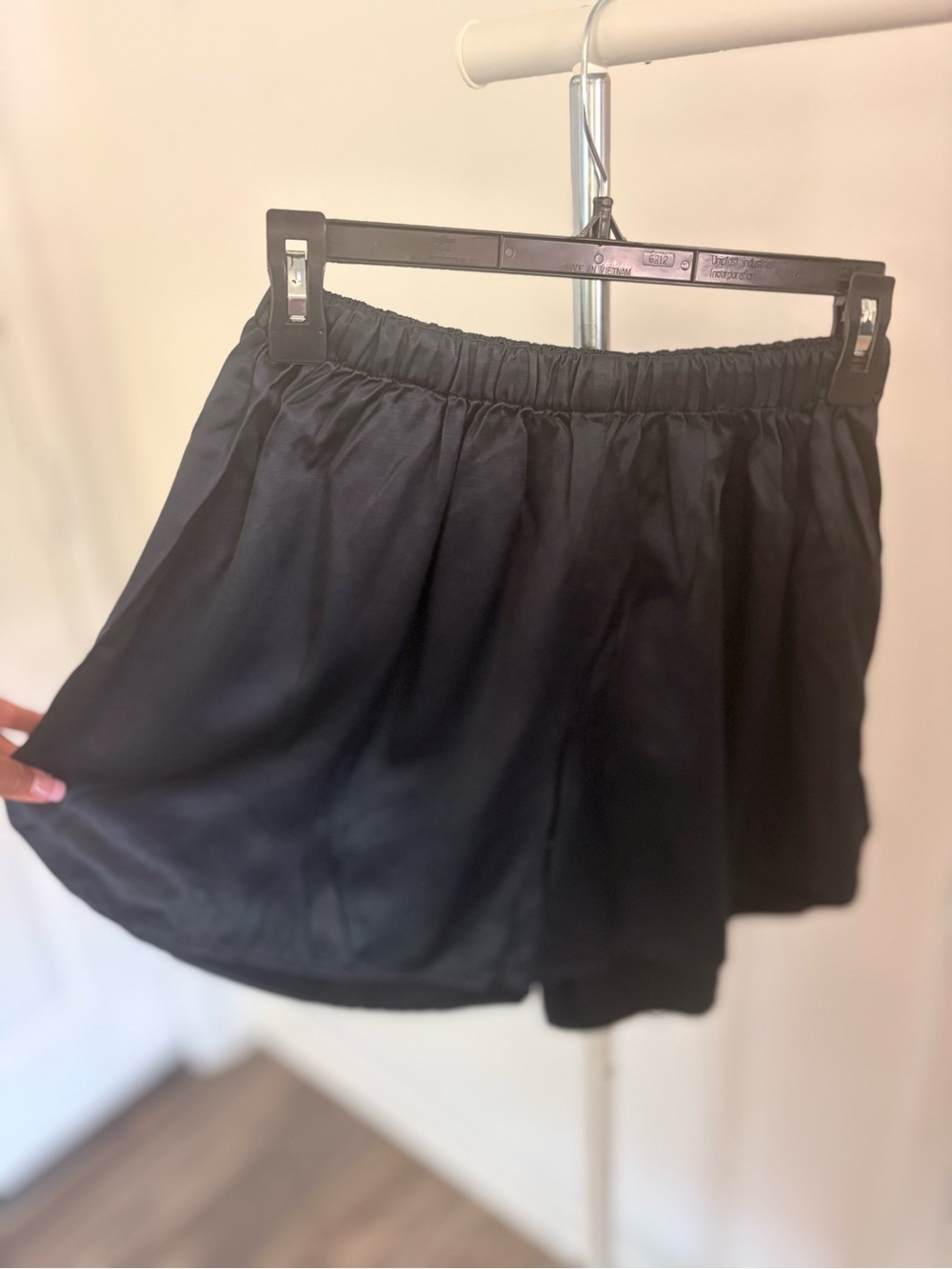 Harlow Black Satin Elastic-Waist Shorts